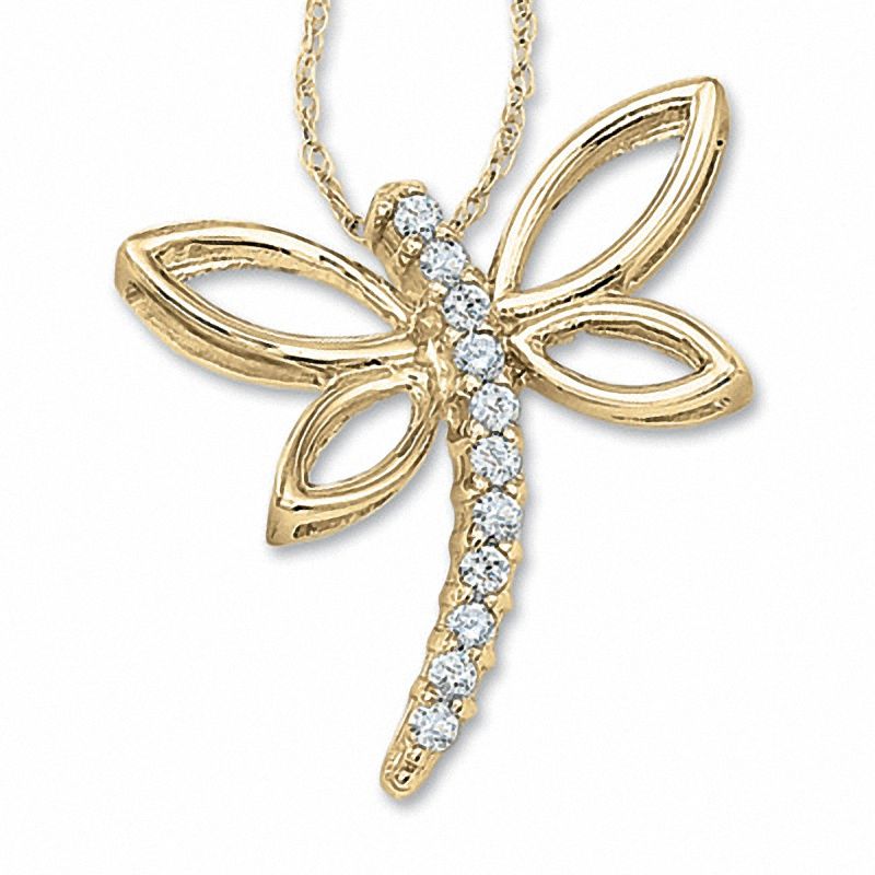 10K Gold Dragonfly Pendant with Diamond Accents|Peoples Jewellers