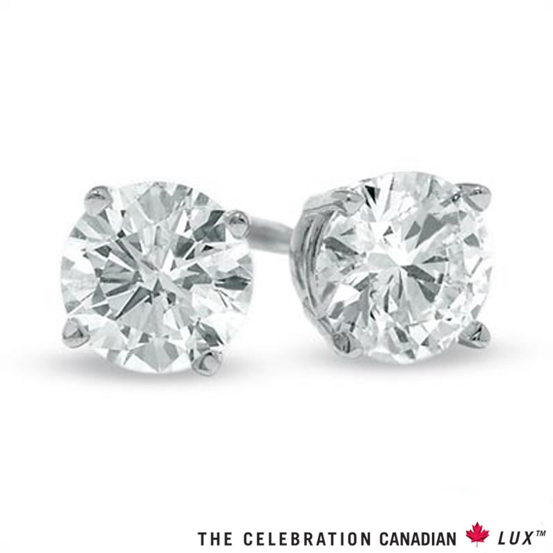 Celebration Canadian Lux® 1.00 CT. T.W. Certified Diamond Earrings in 18K White Gold (I/SI2)|Peoples Jewellers