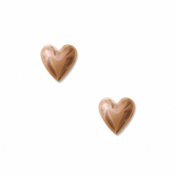 14K Rose Gold Puffed Heart Stud Earrings