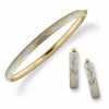 Diamond Cut Flexible Bangle and Earring Boxed Set in Two-Tone 10K Gold