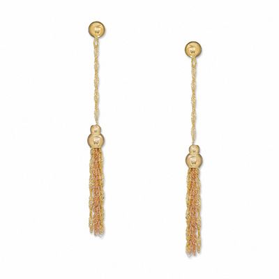 14K Tri-Tone Gold Rope Tassel Dangle Earrings