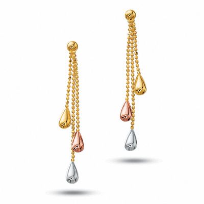 10K Tri-Colour Gold Polished Bead Drop Earrings