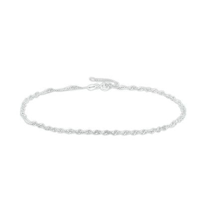 2.0mm Adjustable Singapore Chain Anklet in 10K White Gold - 10"