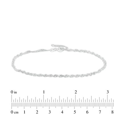 2.0mm Adjustable Singapore Chain Anklet in 10K White Gold - 10"