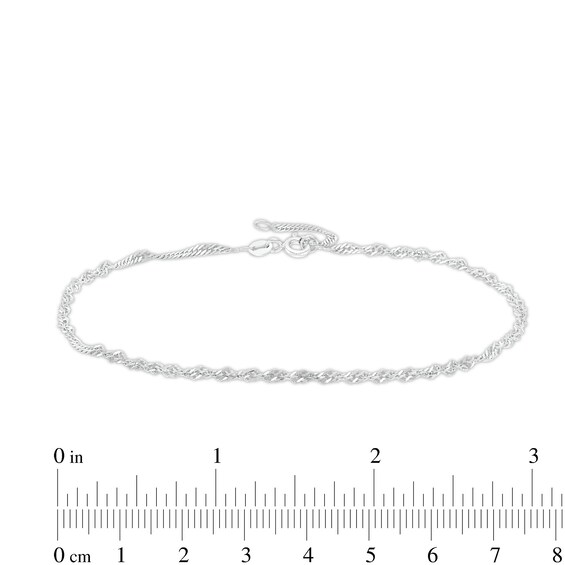 2.0mm Adjustable Singapore Chain Anklet in 10K White Gold - 10"