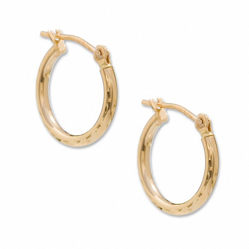 1.65 X 13mm Diamond-Cut Hoop Earrings in 14K Gold