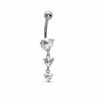 014 Gauge Three Heart Top Down Curved Barbell with Cubic Zirconia in 14K White Gold