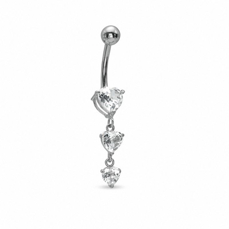 014 Gauge Three Heart Top Down Curved Barbell with Cubic Zirconia in 14K White Gold|Peoples Jewellers