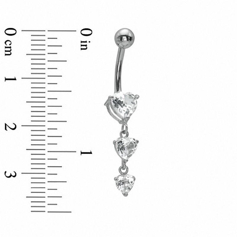 014 Gauge Three Heart Top Down Curved Barbell with Cubic Zirconia in 14K White Gold