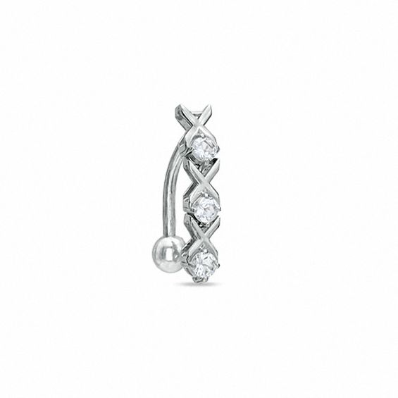 014 Gauge XOXO Belly Button Ring with Cubic Zirconia in 14K White Gold