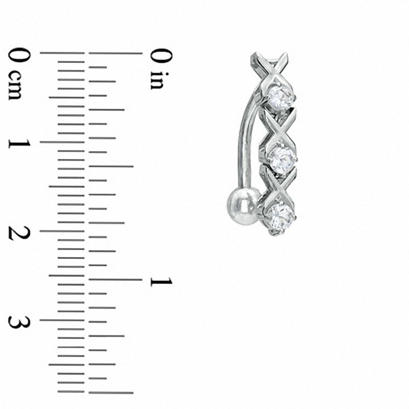 Main Image 2 of 014 Gauge XOXO Belly Button Ring with Cubic Zirconia in 14K White Gold