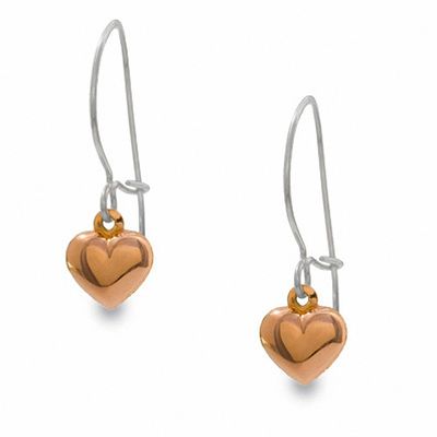 14K Two-Tone Gold Heart Dangle Earrings