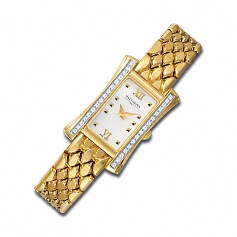 Ladies' Wittnauer Barrymore™ Diamond Accent Gold-Tone Watch with Rectangular Mother-of-Pearl Dial (Model: 12R23)