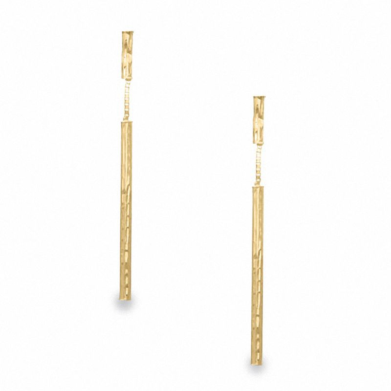 14K Gold Hammered Stick with Chain Earrings|Peoples Jewellers