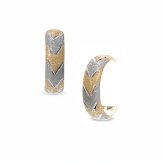 14K Two-Tone Gold Tube and V-Hoop Earrings