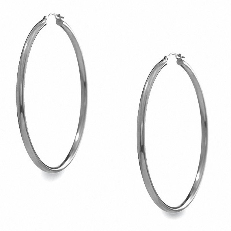 14K White Gold 44mm Hoop Earrings|Peoples Jewellers