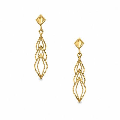 14K Gold Filigree Open Marquise Drop Earrings