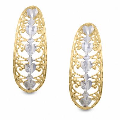 14K Gold Filigree Heart J-Hoop Earrings