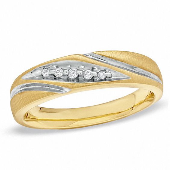 Men's Diamond Accent Slant Luxury Fit Wedding Band in 10K Gold