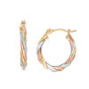 14K Tri-Tone Gold Twist Hoop Earrings