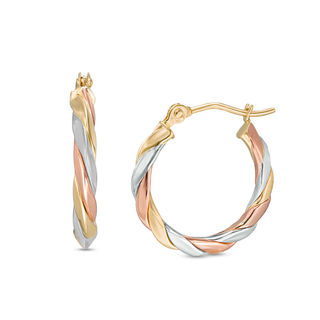 14K Tri-Tone Gold Twist Hoop Earrings