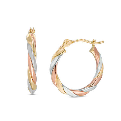 14K Tri-Tone Gold Twist Hoop Earrings