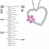 Thumbnail Image 1 of Pink Sapphire and 0.12 CT. T.W. Diamond Flower Heart Pendant in 10K White Gold