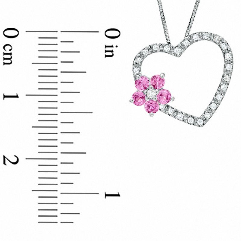 Pink Sapphire and 0.12 CT. T.W. Diamond Flower Heart Pendant in 10K White Gold