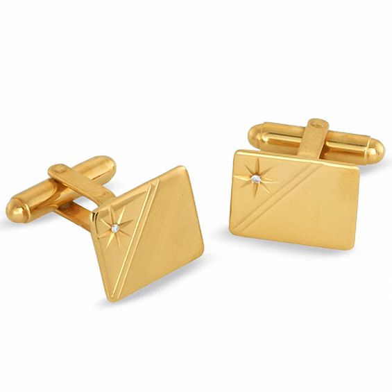 Diamond Accent Gold-Tone Oval Cuff Links