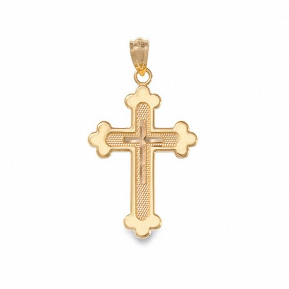 10K Gold Budded Cross Charm Pendant