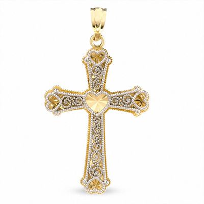 10K Two-Tone Gold Heart and Cross Charm