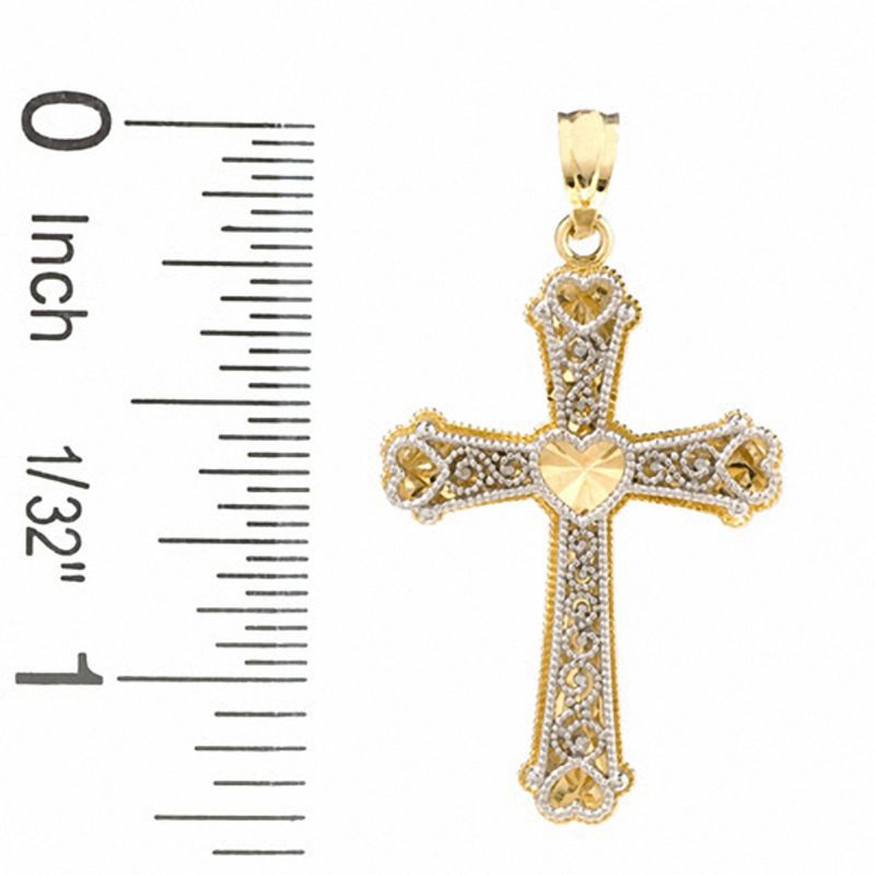10K Two-Tone Gold Heart and Cross Charm