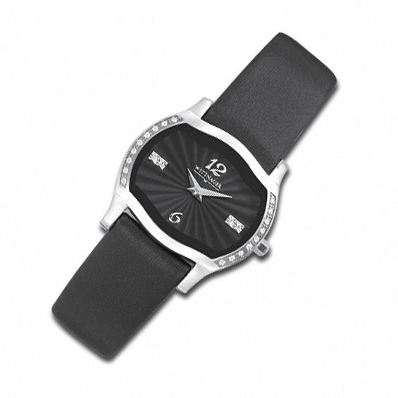 Ladies' Wittnauer Montserrat™ Diamond Accent Strap Watch with Rectangular Black Dial (Model: 10R19)