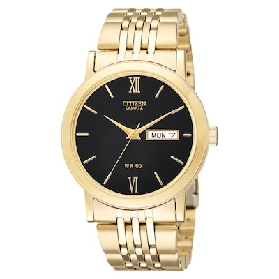 Men's Citizen Gold-Tone Watch with Round Black Dial (Model: BK4052-59E)