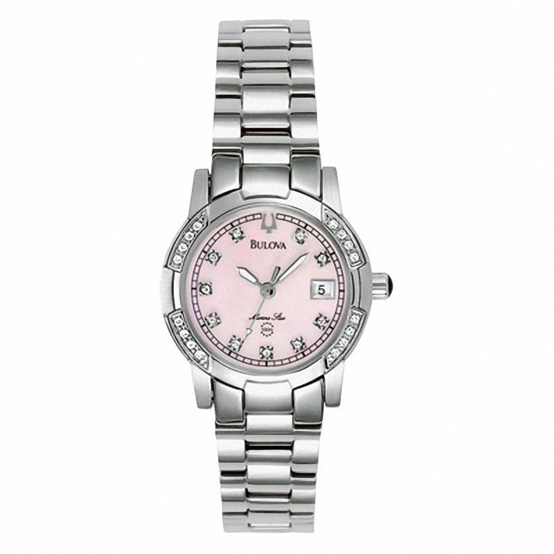 Ladies' Bulova Diamond Accent Watch with Pink Mother-of-Pearl Dial (Model: 96R41)|Peoples Jewellers