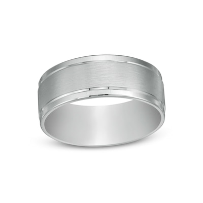 Men's 8.0mm Satin Comfort-Fit Wedding Band in 14K White Gold - Size 10