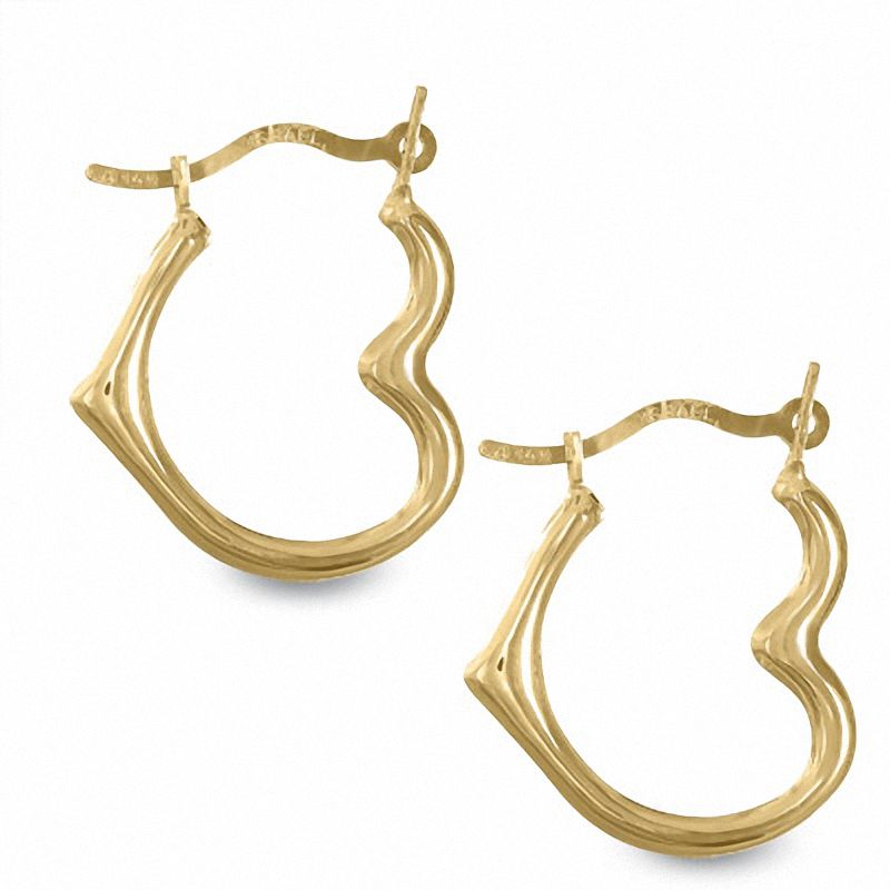 14K Gold Tilted Heart Hoop Earrings