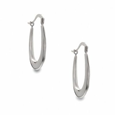 14K White Gold Oval Hoop Earrings