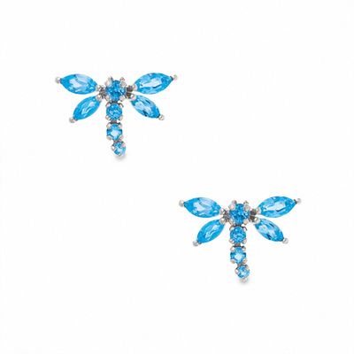 Blue Topaz Dragonfly Earrings in 10K White Gold