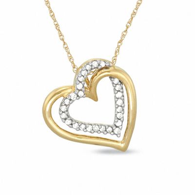 CT. T.W. Diamond Tilted Double Heart Pendant in 10K Gold