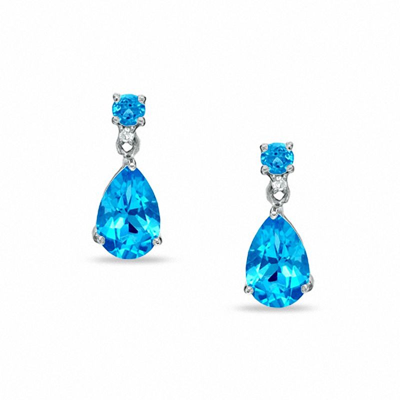 Pear-Shaped Blue Topaz and Diamond Accent Drop Earrings in 10K White Gold