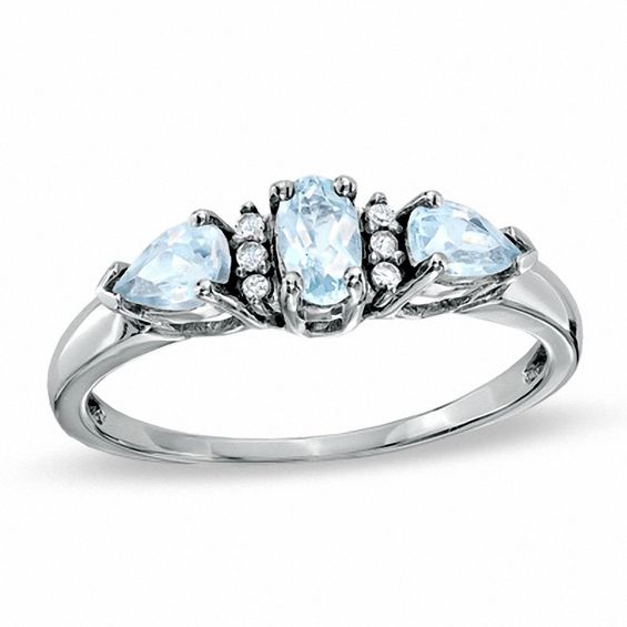 Aquamarine with Diamond Accent Ring in 10K White Gold