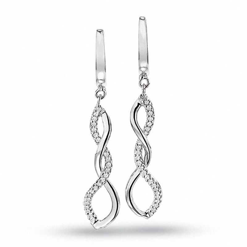 Main Image 1 of 0.15 CT. T.W. Diamond Twine Drop Earrings in 10K White Gold