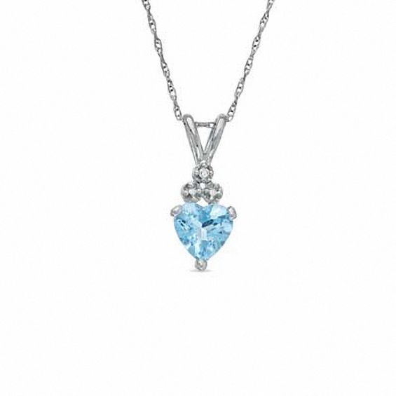 Heart-Shaped Aquamarine Pendant in 10K White Gold with a Diamond Accent ...