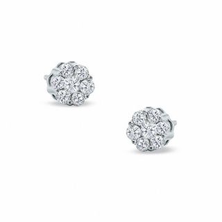 0.10 CT. T.W. Diamond Flower Stud Earrings in 10K White Gold | Peoples ...