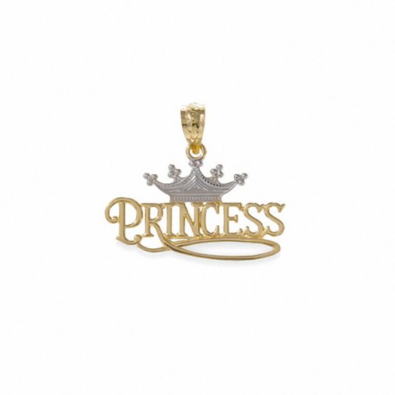 10K Two-Tone Gold "Princess" with Tiara Charm Pendant