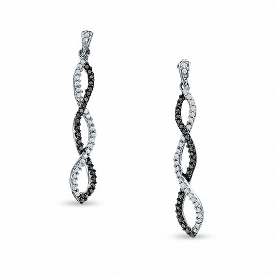 0.50 CT. T.W. Enhanced Black and White Diamond Twine Drop Earrings in 10K White Gold