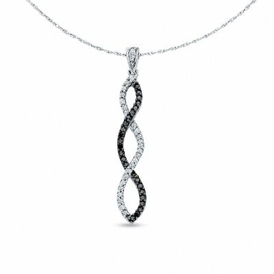 0.25 CT. T.W. Enhanced Black and White Diamond Twine Pendant in 10K White Gold