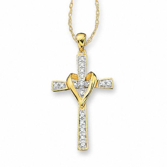 diamond heart cross pendant