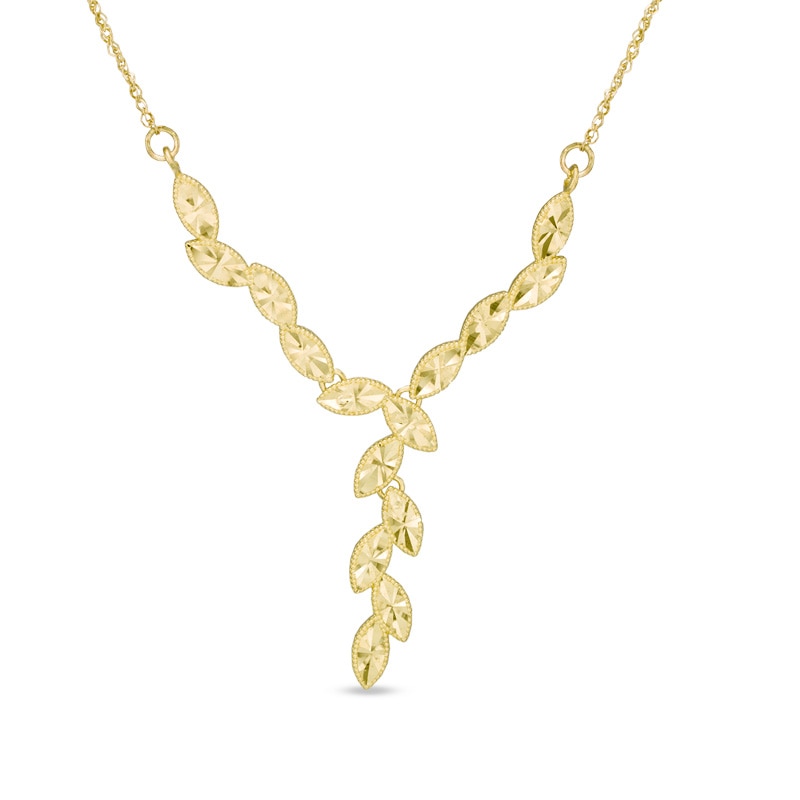 10K Gold Diamond-Cut Leaf "Y" Necklace